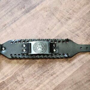 Black Leather Braided Nordic Viking Silver Bear Paw Bracelet